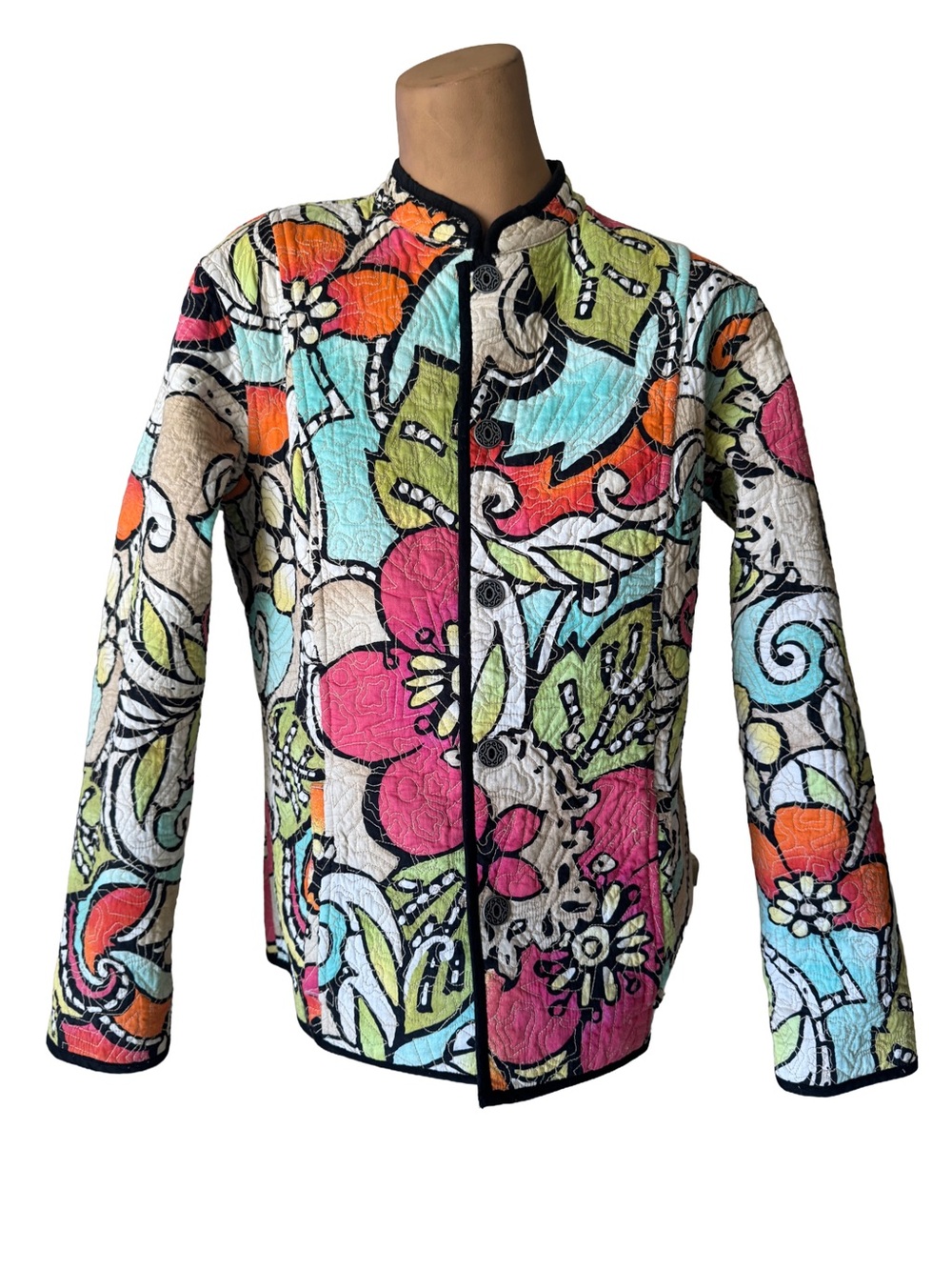 CHICO’S SIZE 1 GEOMETRIC REVERSIBLE QUILTED COTTON JACKET